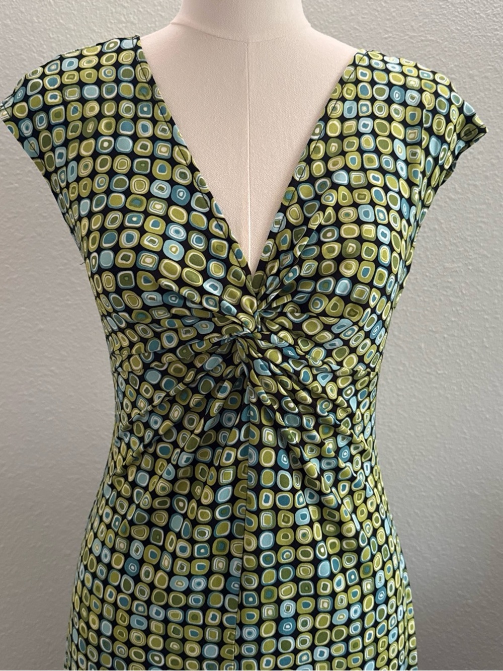 Lady Hathaway Retro Geometric Twist Front Midi Dress Y2K Size 6 - Picture 3 of 7